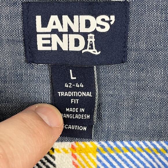 Lands End‎ Flannel Shirt Large 42-44 Mens Button-Up  Plaid Chore Heavyweight - Picture 3 of 8